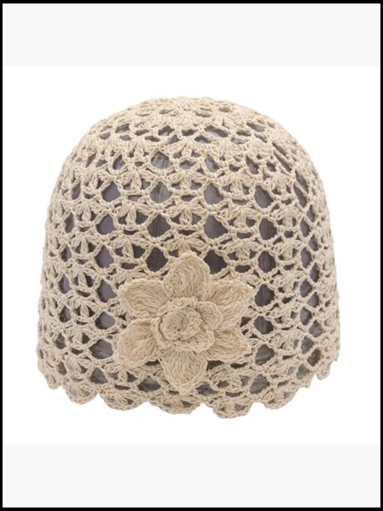 Handmade Crochet Beanie with Floral Sequins - Vintage Skull Hat